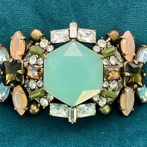 J. Crew Chalcedony Glass Statement Bracelet Crystal Rhinestones